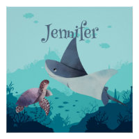 Personalised Stingray and Turtle Under the Sea