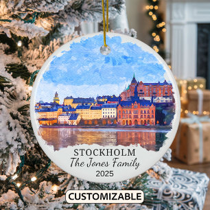 Personalised Stockholm Ornament, Sweden Ceramic Tree Decoration