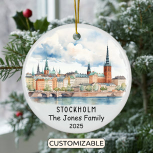 Personalised Stockholm Ornament, Sweden Ceramic Tree Decoration
