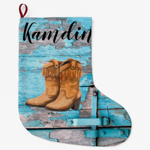 Personalised Stocking Blue Wood Barn Door Boots Co