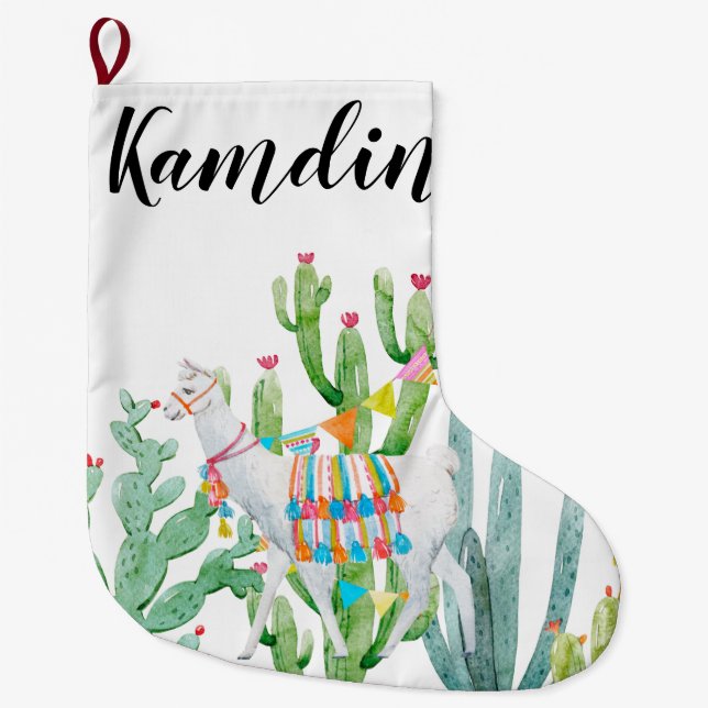 Personalised Stocking Boho Llama Bohemian Cacti De (Front)