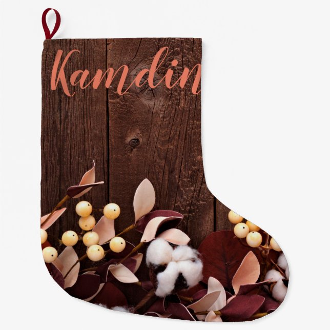 Personalised Stocking Cotton Branch on Dark Wood S (Front)