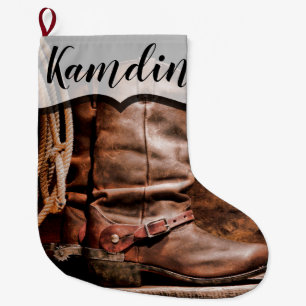 Personalised Stocking Cowboy Boots Barn Wood Rusti