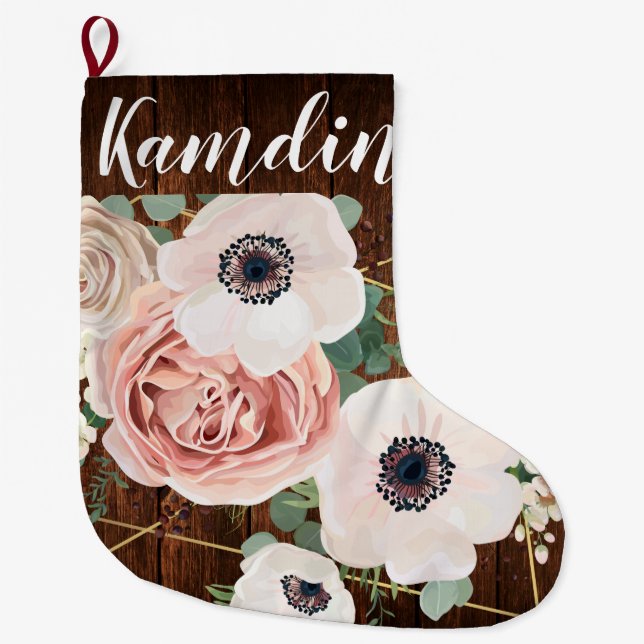Personalised Stocking Geometric Garden Rose Barn (Front)