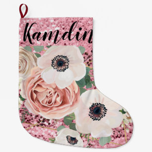 Personalised Stocking Geometric Garden Rose Glitte