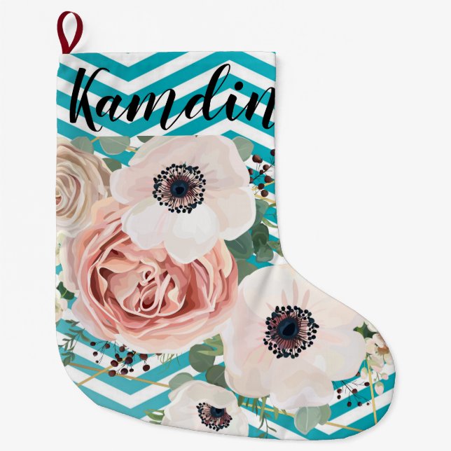 Personalised Stocking Geometric Rose Chevron Teal (Front)