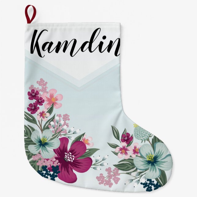 Personalised Stocking Tropical Flower on Blue Ombr (Front)