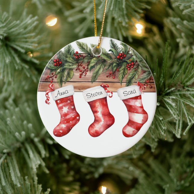 Personalised Stockings Family of 3 Christmas Ceramic Tree Decoration (Tree)