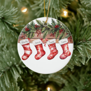 Personalised Stockings Family of 4 Christmas Ceramic Tree Decoration