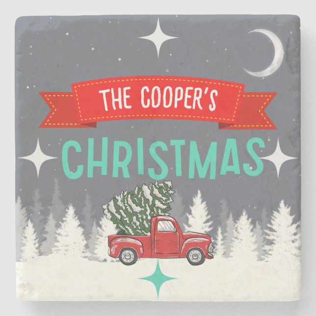 Personalised Stone Christmas Tree Coaster (Front)