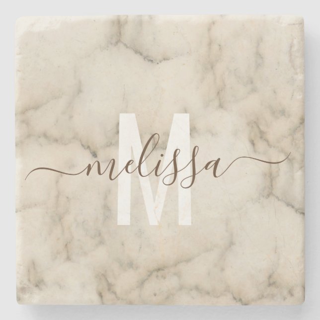 Personalised Stone Monogram Marble Handwritten Stone Coaster (Front)