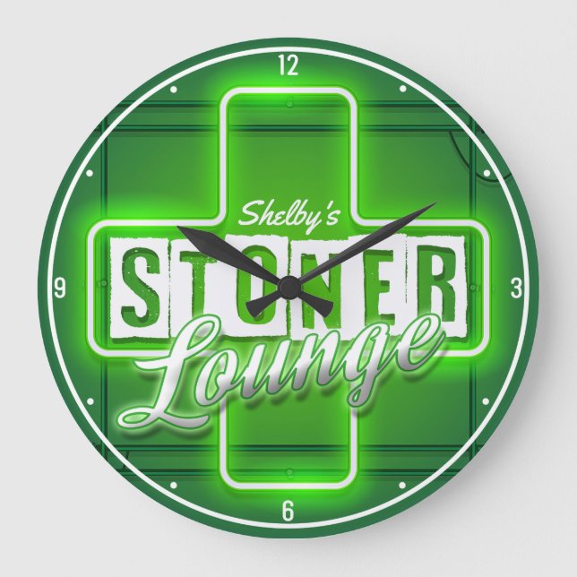 Personalised Stoner Lounge NAME Faux Neon Bar Large Clock (Front)
