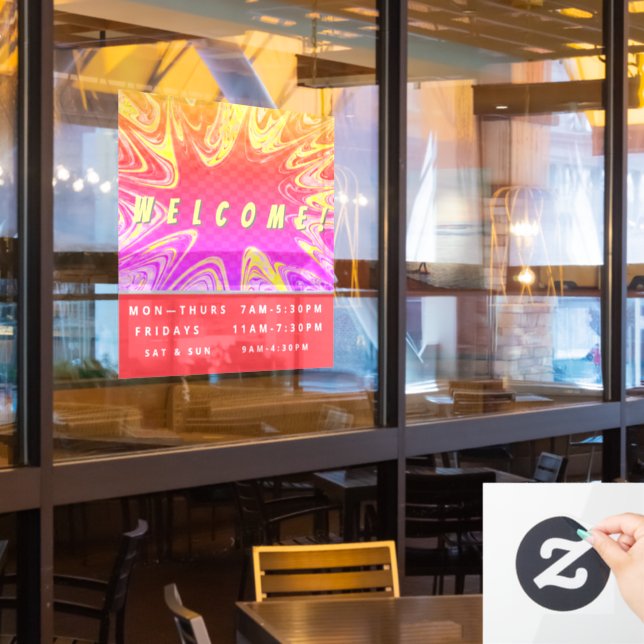 Personalised  Store Hours Welcome Window Cling (Restaurant Window)