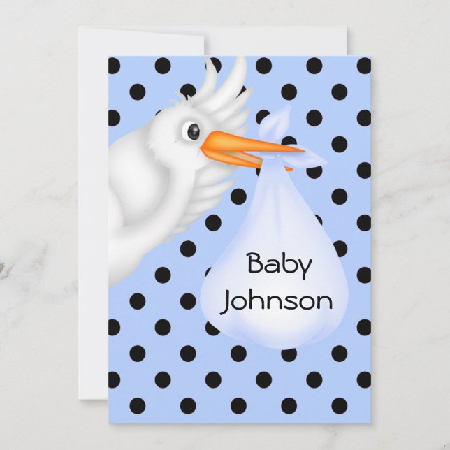 Personalised Stork Baby Boy Shower Invitation (Front)