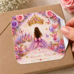 Personalised Storybook Princess Birthday Square Sticker