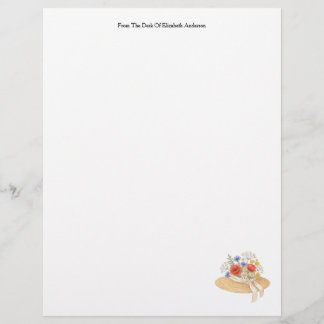 Personalised Straw Hat Wildflowers Stationery Custom Letterhead