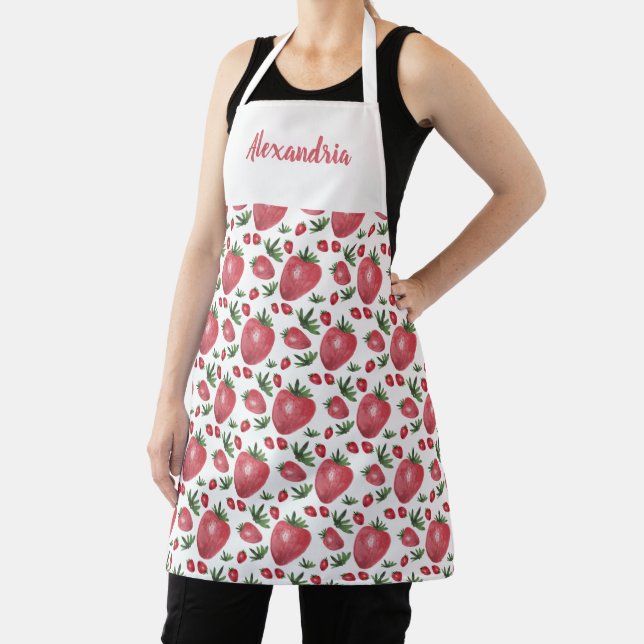 Personalised Strawberries Watercolor Hand-painted Apron (Insitu)