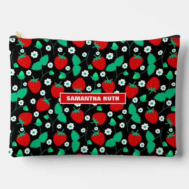 Personalised Strawberry and Daisy Flowers  Accessory Pouch (Front)