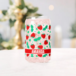 Personalised Strawberry and Daisy Flowers Cute Can Glass