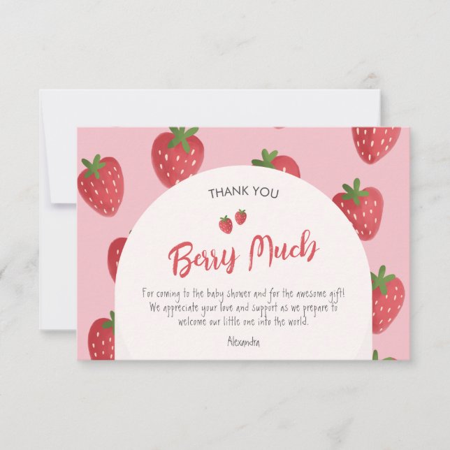 Personalised Strawberry Baby Shower Thank You Card (Front)
