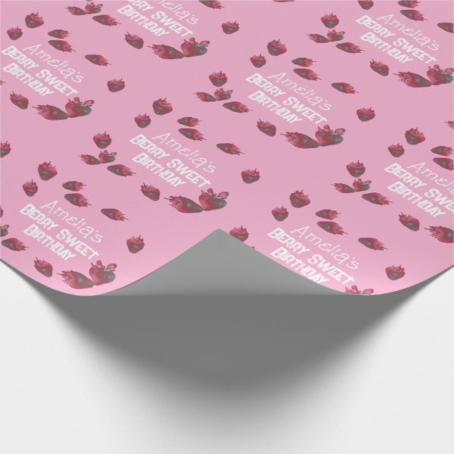 Personalised Strawberry Birthday Wrapping Paper (Corner)