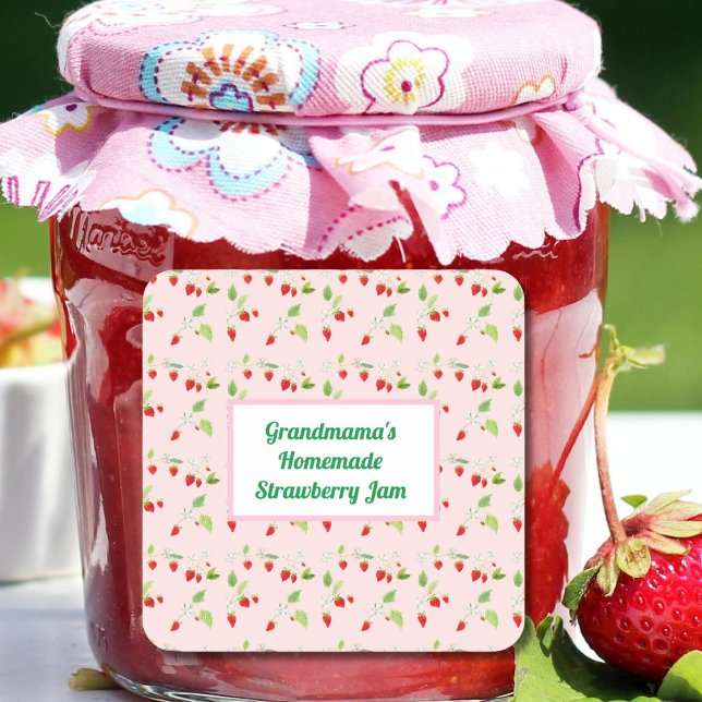 Personalised Strawberry Blossoms Pattern Jam Square Sticker (Creator Uploaded)