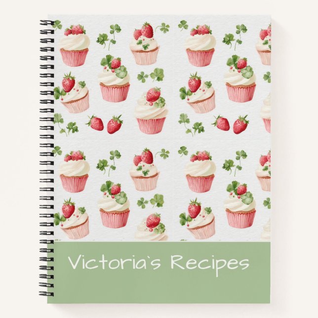 Personalised Strawberry Cupcake Recipe Notebook (Front)