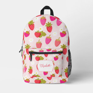Personalised Strawberry Cute Pink Cottagecore Printed Backpack