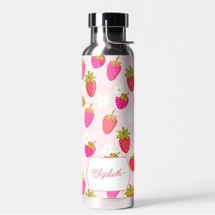 Personalised Strawberry Cute Pink Cottagecore Water Bottle