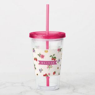 Personalised Strawberry Garden Bee Cottagecore Acrylic Tumbler