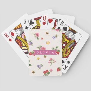 Personalised Strawberry Garden Bee Cottagecore Playing Cards