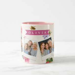 Personalised Strawberry Garden Bee Cottagecore Two-Tone Coffee Mug