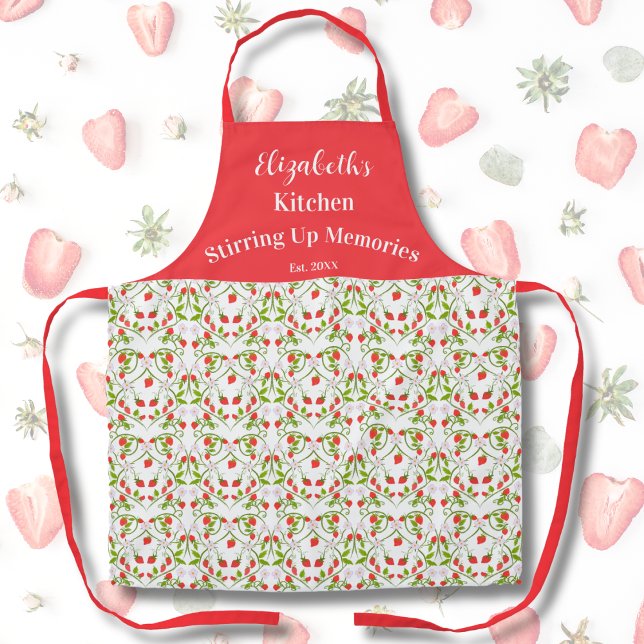 Personalised Strawberry Heart Vine Pattern  Apron (Creator Uploaded)