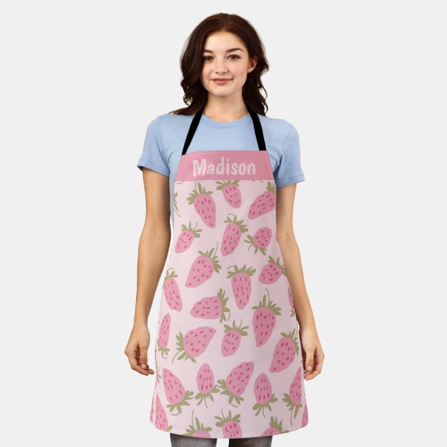 Personalised Strawberry Pattern Apron (Worn)