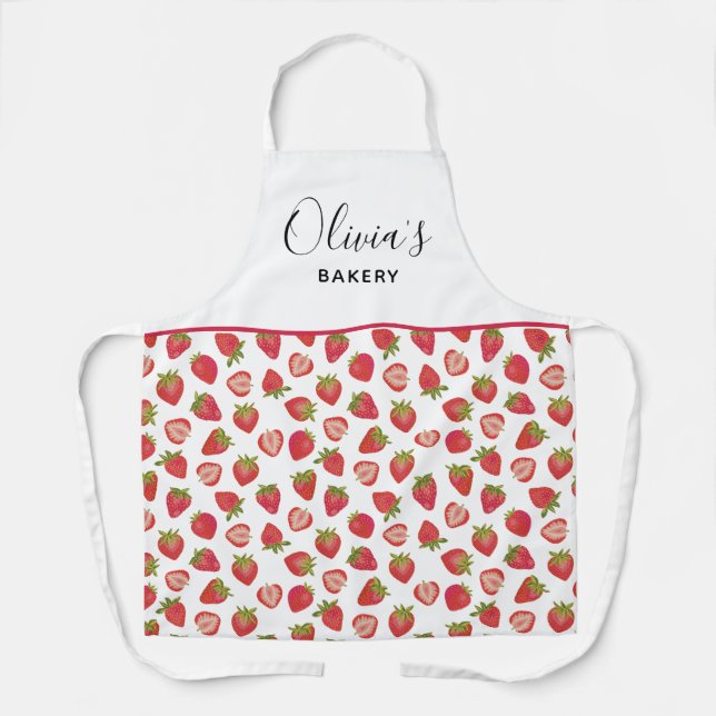 Personalised Strawberry Pattern Kitchen Bakery Apr Apron (Front)