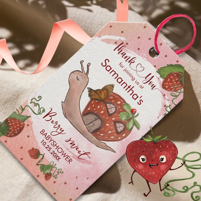 Personalised Strawberry Snail Baby Shower Gift Tag (Personalized Strawberry Snail Baby Shower Gift Tag)
