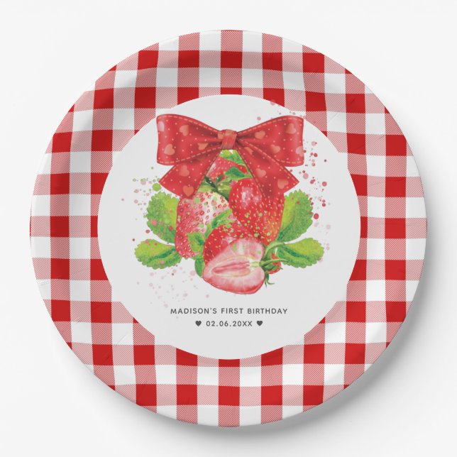 Personalised Strawberry Theme Birthday Cute Summer Paper Plate (Front)