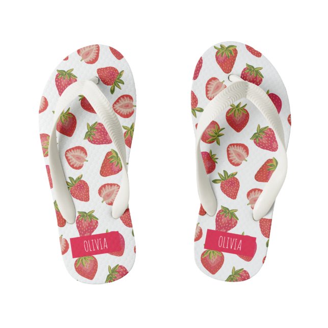 Personalised Strawberry Tropical Summer Kid's Flip Flops (Footbed)
