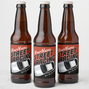 Personalised Street Racing Race Car Motorsport Beer Bottle Label