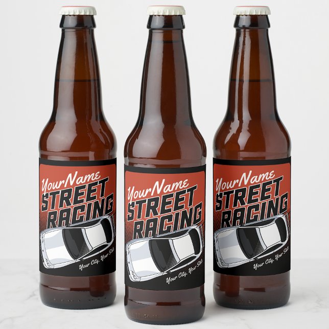 Personalised Street Racing Race Car Motorsport  Beer Bottle Label (Creator Uploaded)