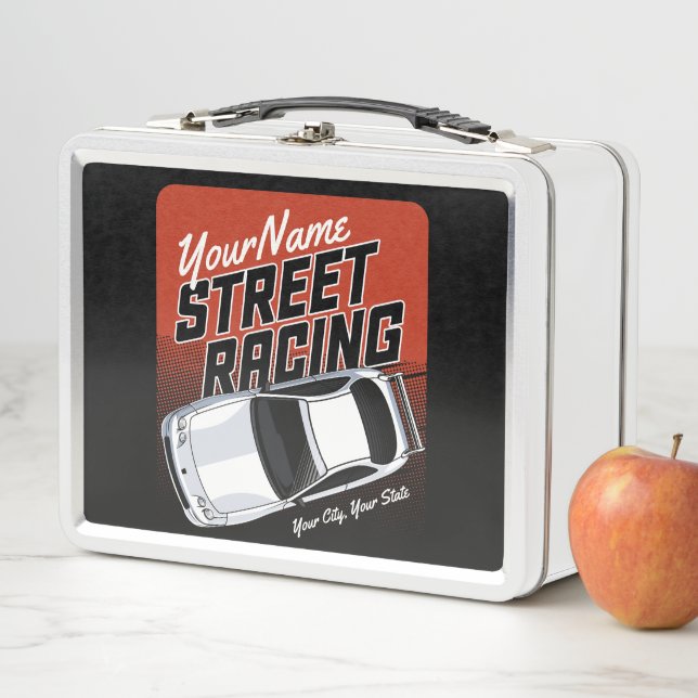 Personalised Street Racing Race Car Motorsport  Metal Lunch Box (In Situ)
