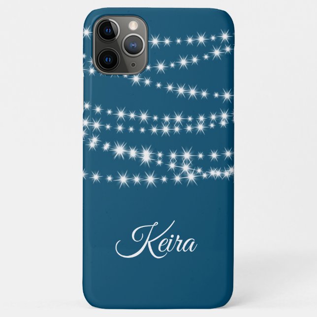 Personalised String Lights on blue Case-Mate iPhone Case (Back)
