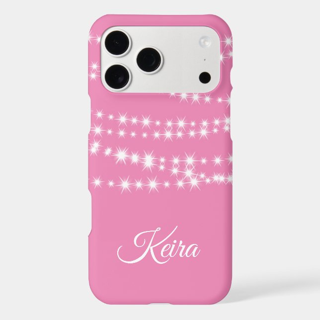 Personalised String Lights on pink iPhone Case (Back)