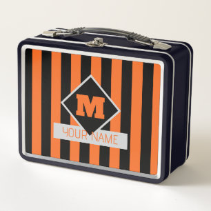 Personalised Stripe Pick Name and Back Colours Metal Lunch Box
