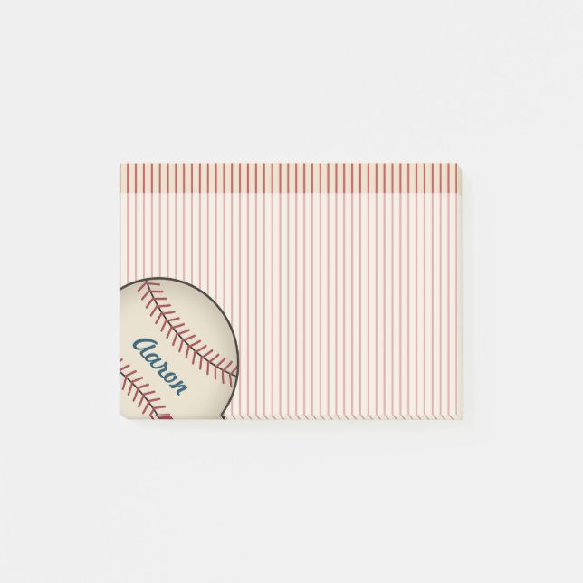 Personalised Striped Baseball Post It Notes Gift (Front)
