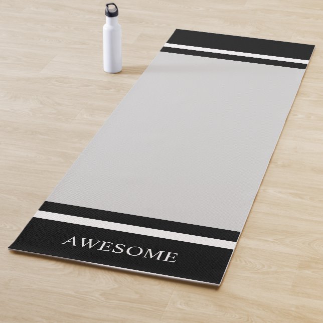 Personalised Striped Black & White on Grey Yoga Mat (In Situ)