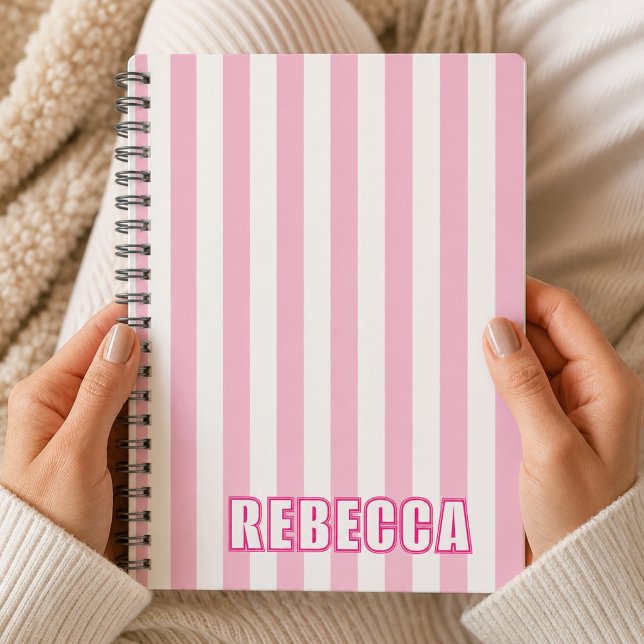 Personalised Striped Custom Name Preppy Gift Girls Notebook (Creator Uploaded)