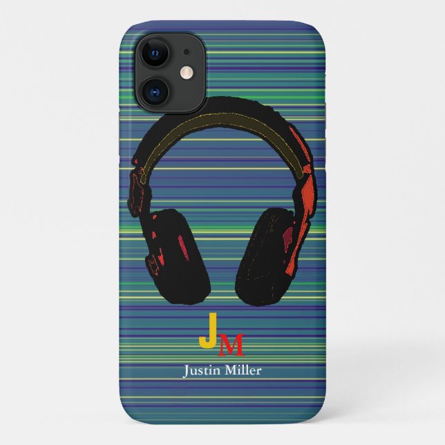 personalised striped dj headphone Case-Mate iPhone case (Back)