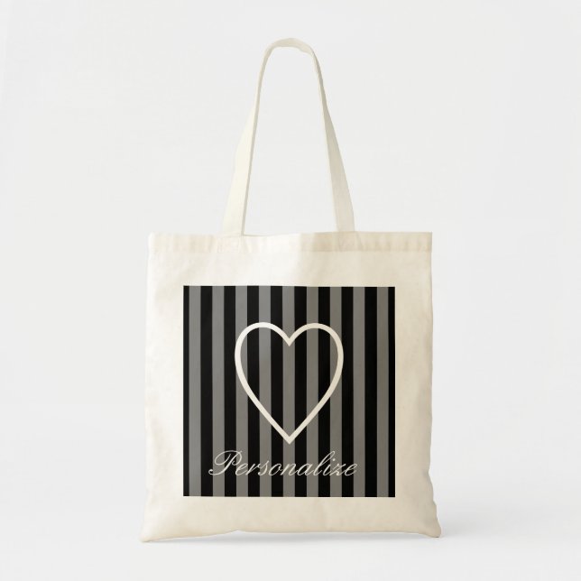 Personalised striped heart bridesmaid tote bag (Front)