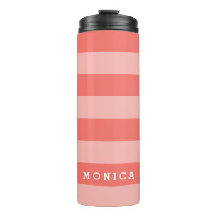 Personalised    Striped Living Coral Thermal Tumbler